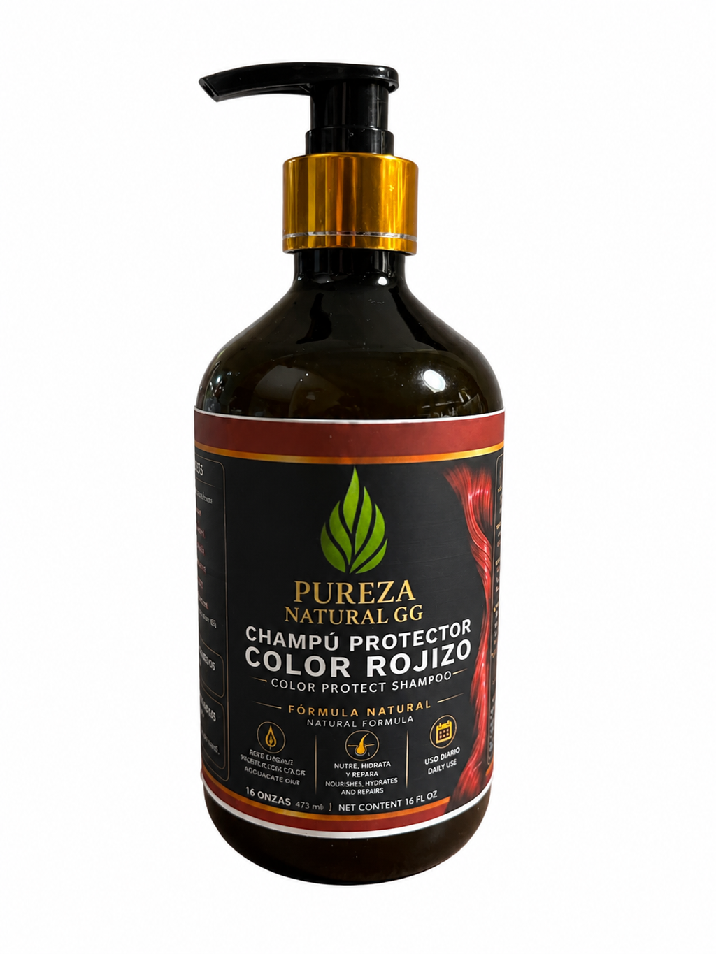 shampú herbal nutritivo Pureza Natural GG Champú Protector Color Rojizo en botella de 16 oz