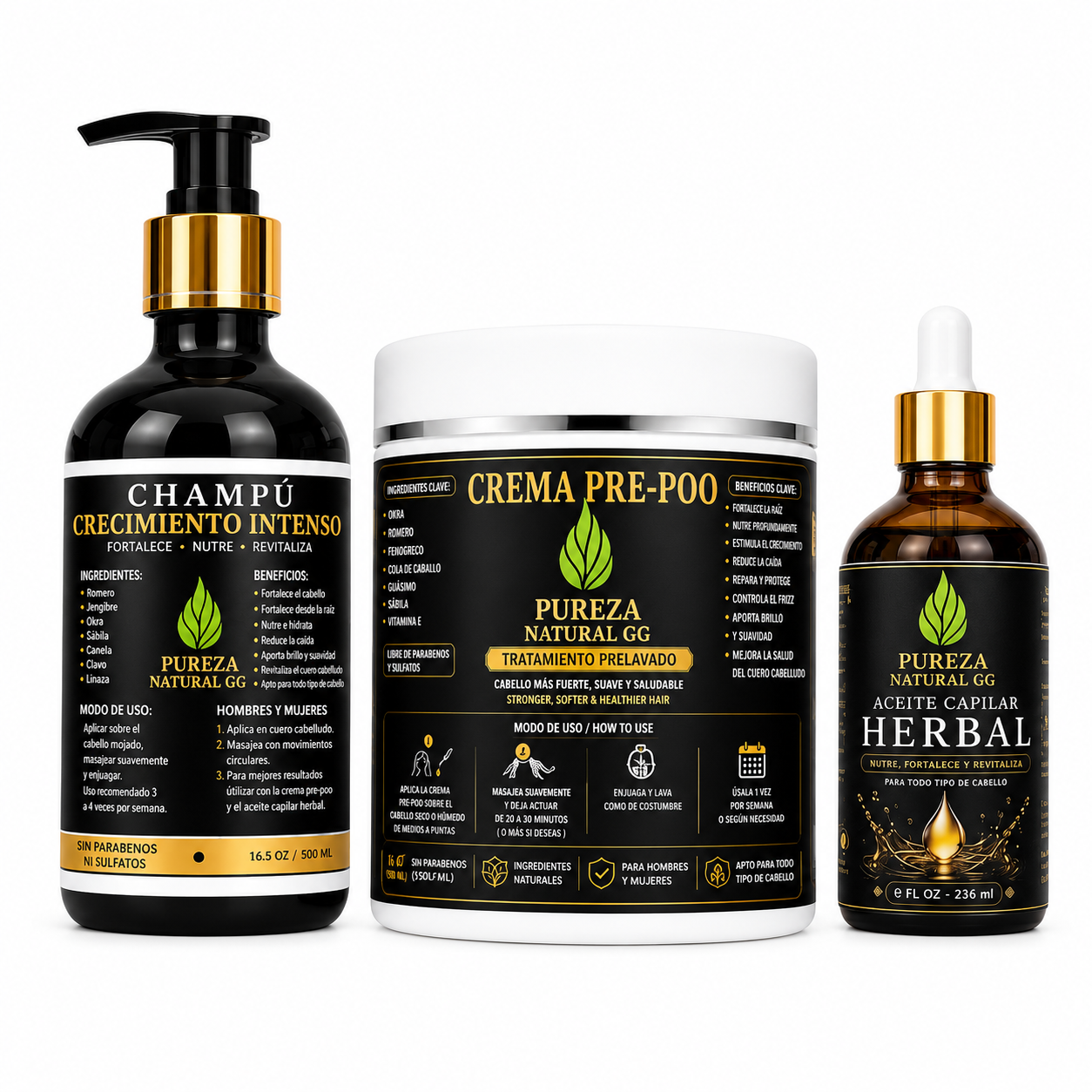 rutina de crecimiento intenso para el cabello set de champú y productos para el cuidado del cabello