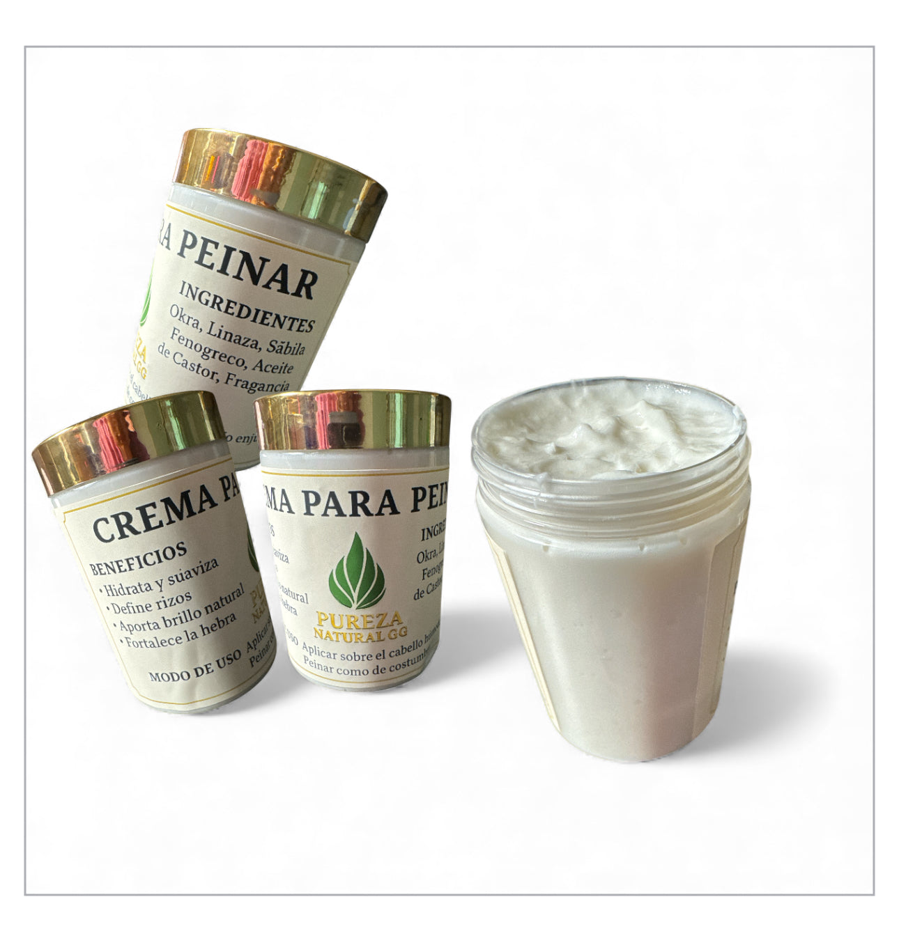Crema para Peinar Hidratante – Okra, Linaza, Sábila y Fenogreco | Pureza Natural GG