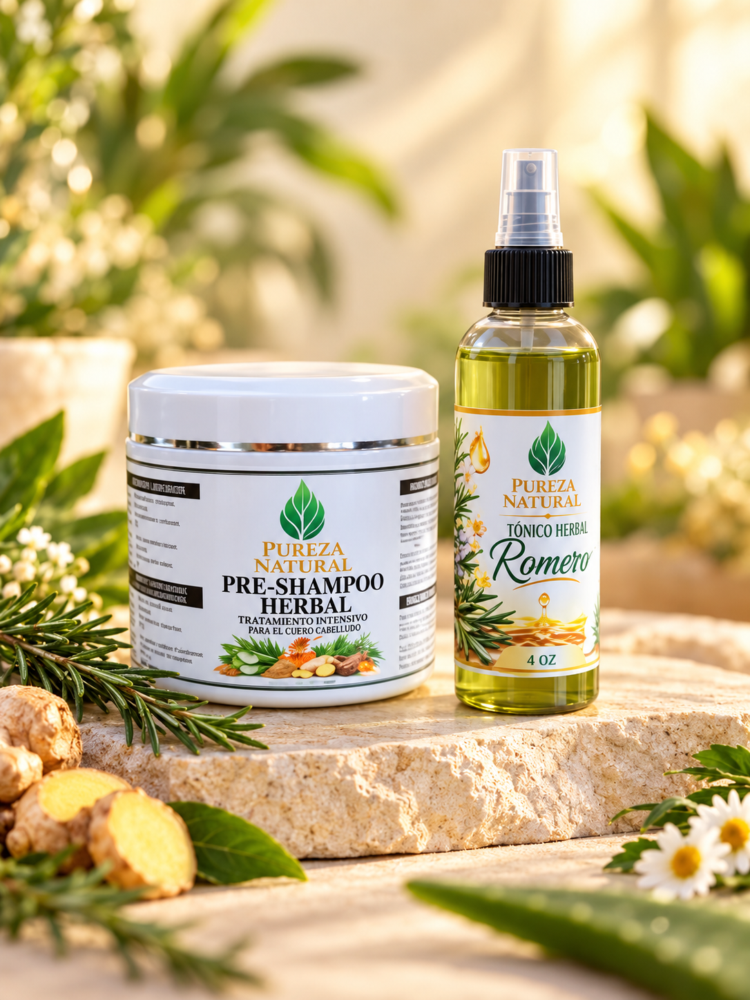 Dúo Capilar Pureza Natural GG | Pre-Shampoo Herbal 16 oz + Aceite de Romero 4 oz – Hidratación, Nutrición y Fortalecimiento