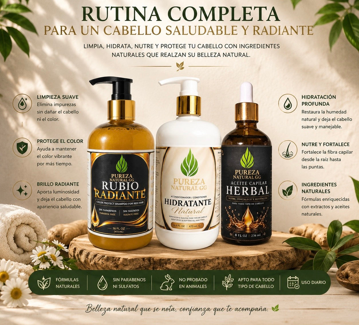 kit completo cuidado capilar champú, Acondicionador y Aceite capilar para un cabello saludable y radiante