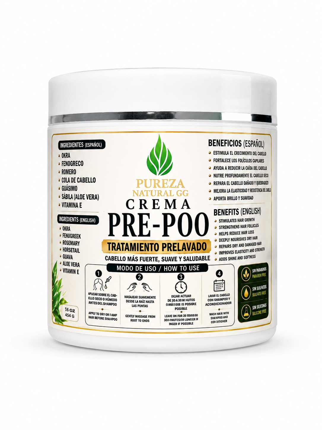 Crema Pree-Poo nutritivo con hierbas para tratamiento prelavado de cabello saludable
