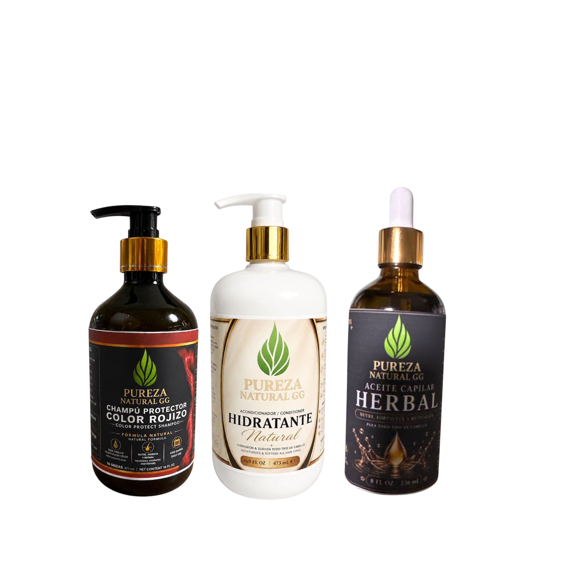 kit cuidado capilar con champú, acondicionador e aceite capilar de Pureza Natural GG