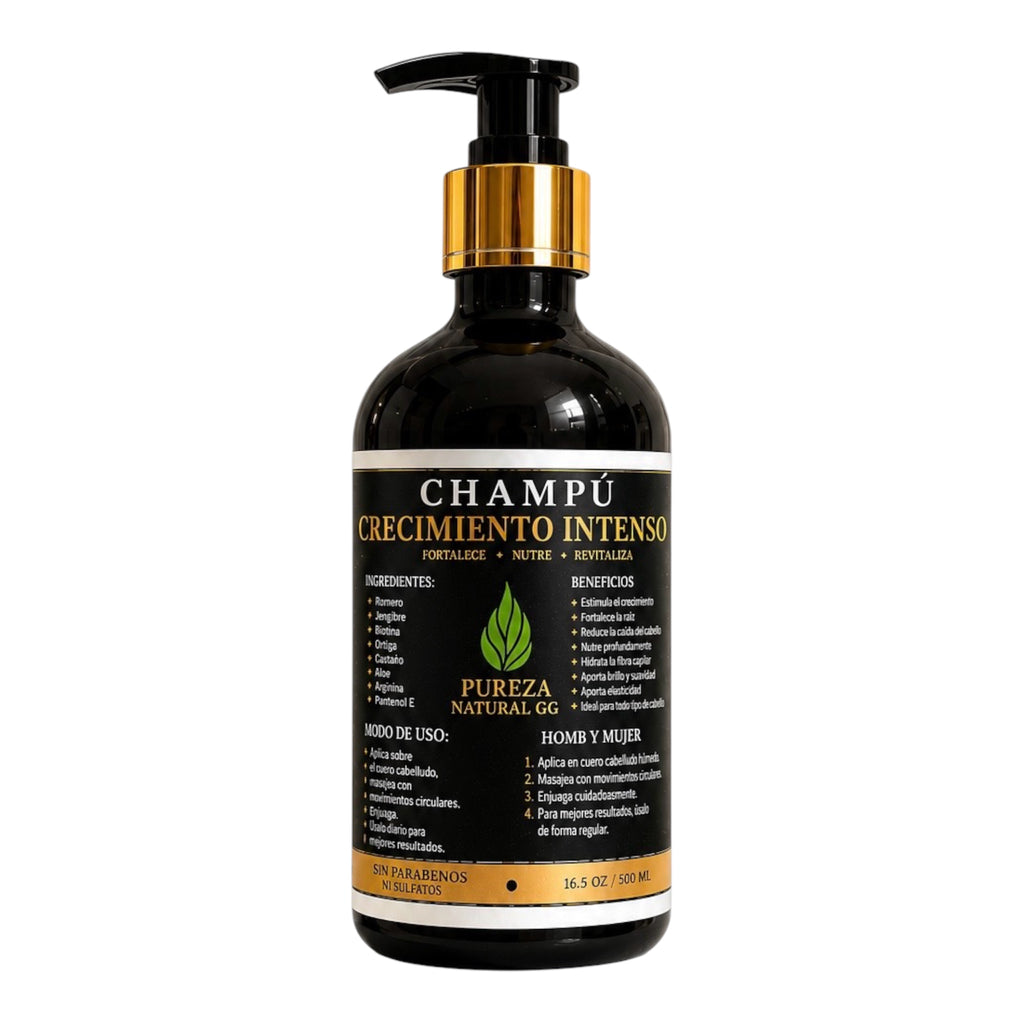 Champú Crecimiento Intenso Pureza Natural GG | Fórmula con Ingredientes Naturales para el Cuidado del Cabello | 16.5 oz / 500 ml