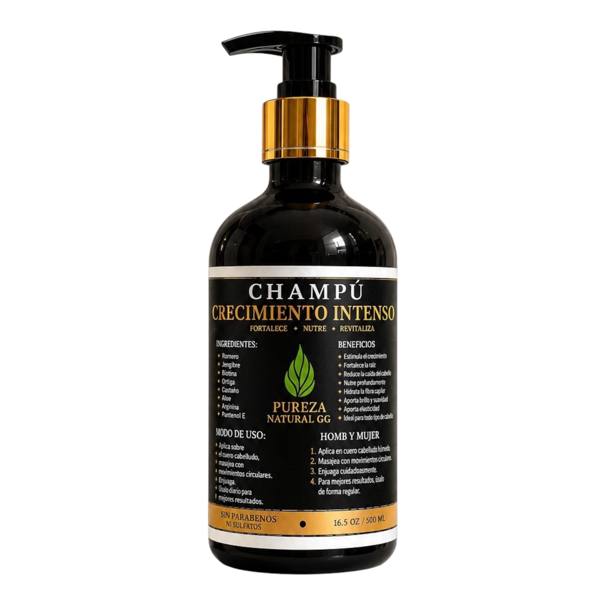 Champú Crecimiento Intenso Pureza Natural GG | Fórmula con Ingredientes Naturales para el Cuidado del Cabello | 16.5 oz / 500 ml
