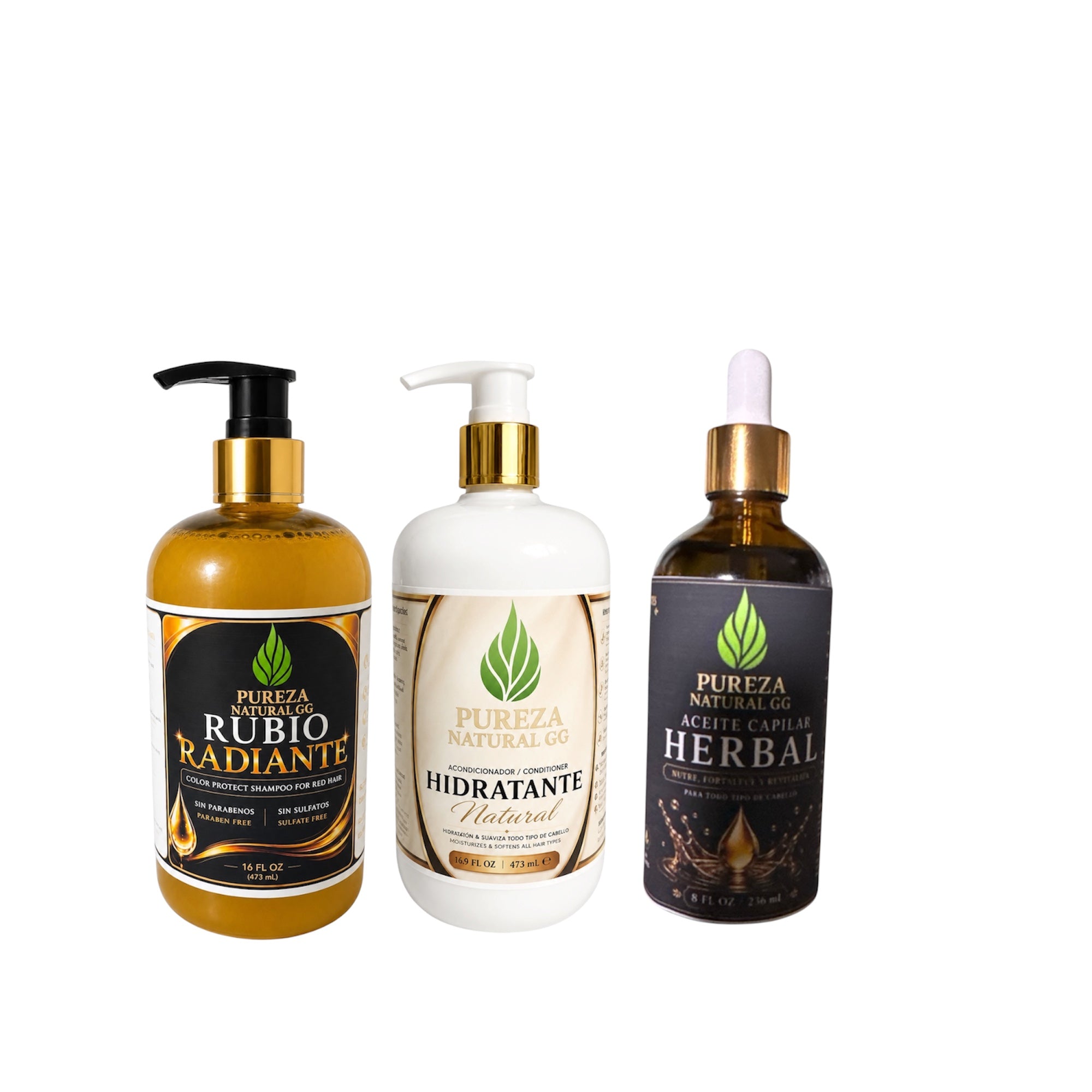 kit completo cuidado capilar champú, Acondicionador y Aceite capilar de Pureza Natural GG