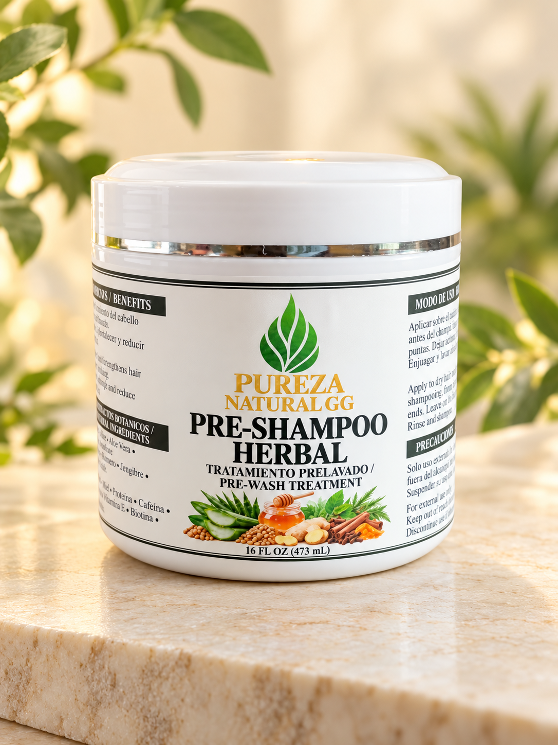 Pre-Shampoo Herbal Pureza Natural GG 16 oz | Tratamiento Capilar Prelavado Hidratante, Nutritivo y Fortalecedor